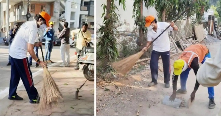 सड़क पर झाड़ू लगाते दिखे केंद्रीय मंत्री ज्योतिरादित्य सिंधिया, जानें क्या है मामला