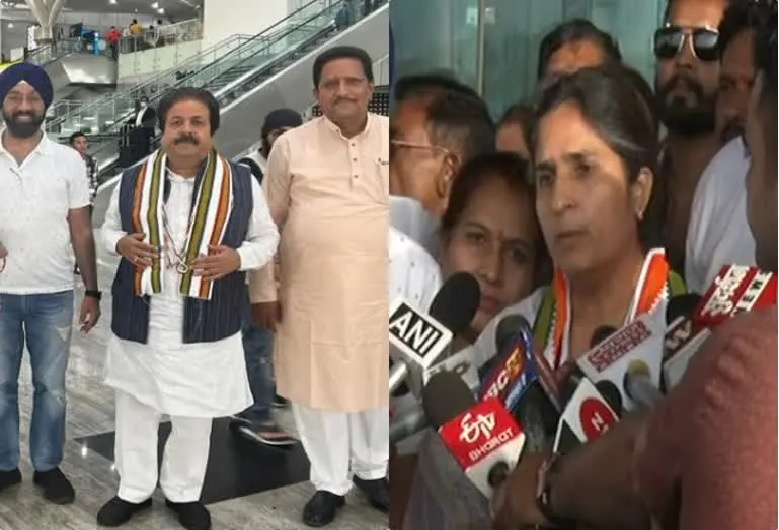 रायपुर पहुंचे राजीव शुक्ला और रंजीत रंजन, मंगलवार को होगा नामांकन