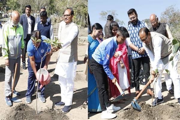 मुख्यमंत्री चौहान ने क्रिकेटर सौम्या तिवारी के साथ किया पौध-रोपण