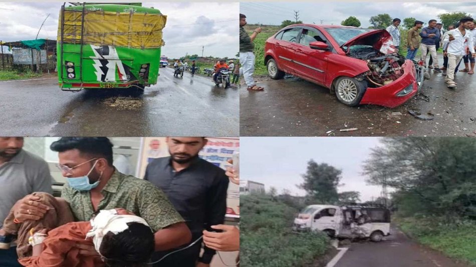एमपी सड़क हादसे में एक मासूम की मौत, 9 घायल: खंडवा में कार और बस की भिड़ंत, पांढुर्णा में ट्रक ने स्कूली वैन को मारी टक्कर